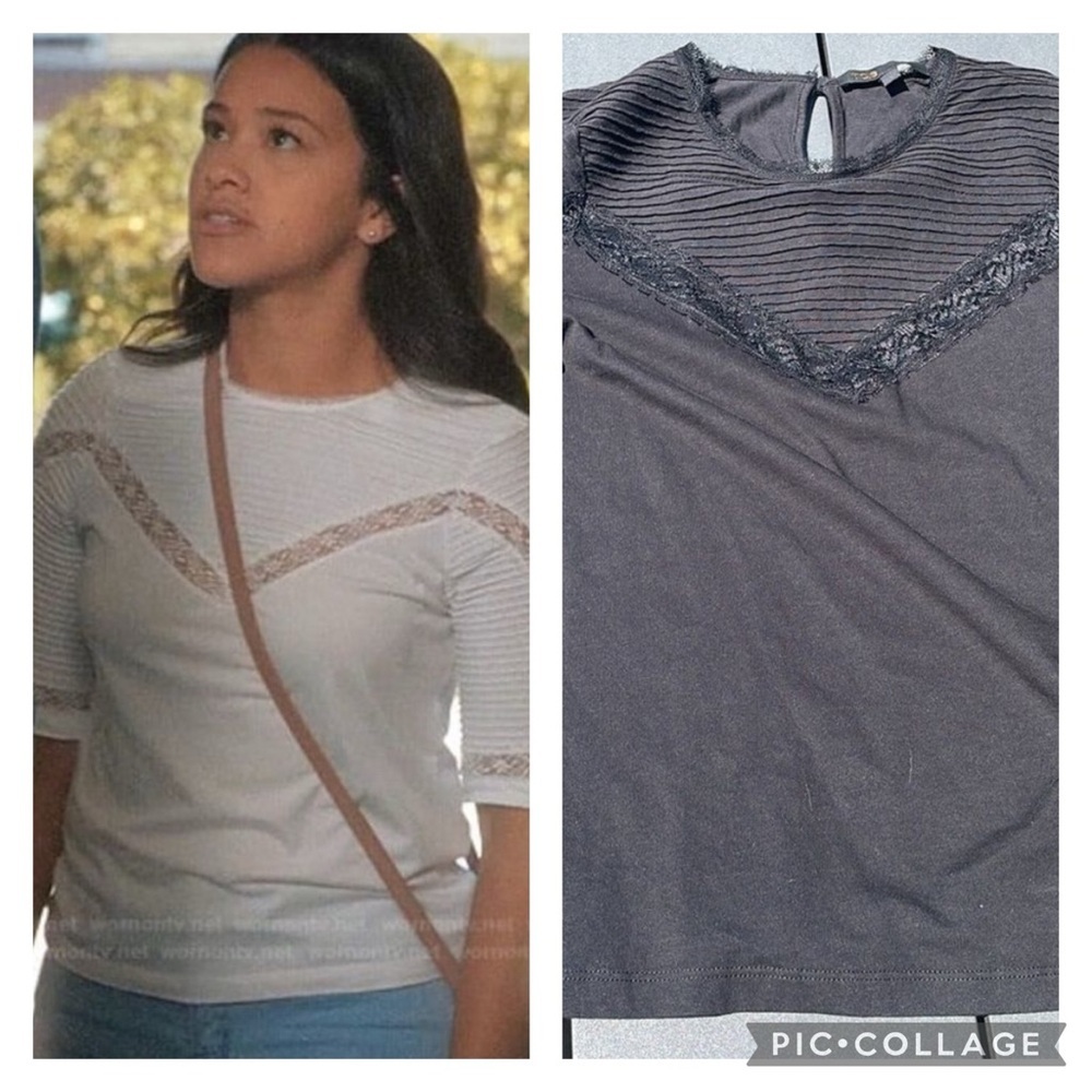 🎀 Maje BLACK Tasha t shirt top with lace small